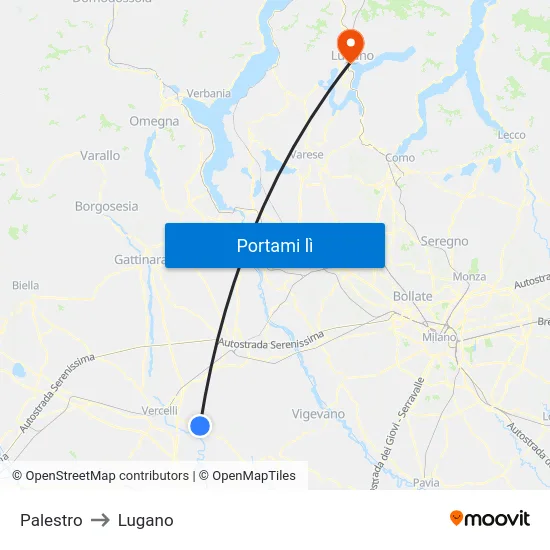 Palestro to Lugano map