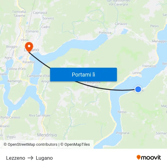 Lezzeno to Lugano map