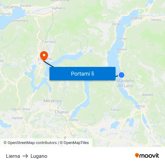 Lierna to Lugano map
