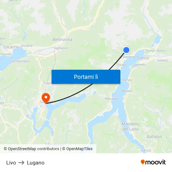 Livo to Lugano map