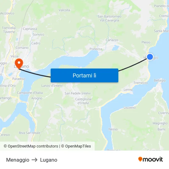 Menaggio to Lugano map