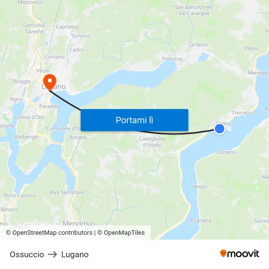 Ossuccio to Lugano map