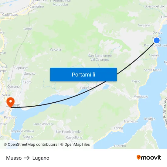 Musso to Lugano map