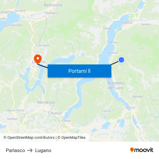 Parlasco to Lugano map