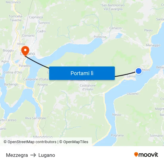 Mezzegra to Lugano map