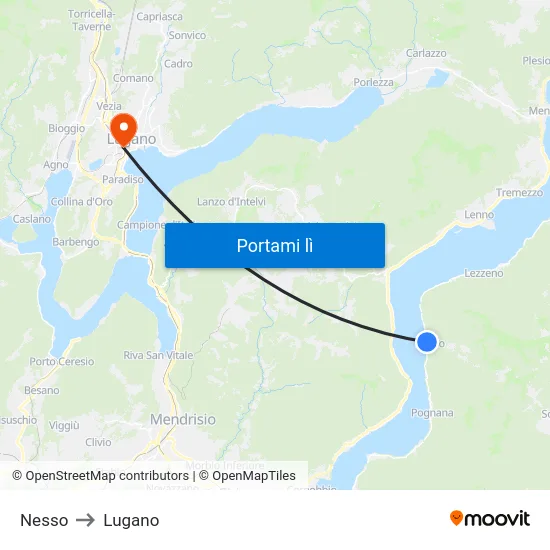 Nesso to Lugano map
