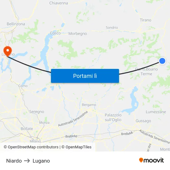 Niardo to Lugano map