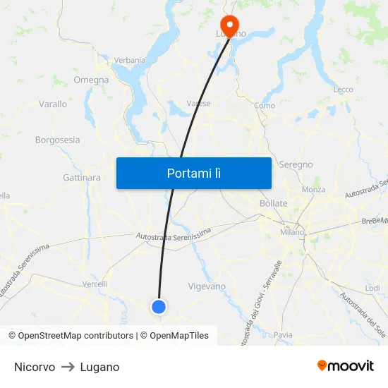 Nicorvo to Lugano map
