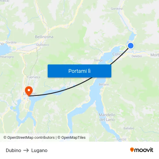 Dubino to Lugano map