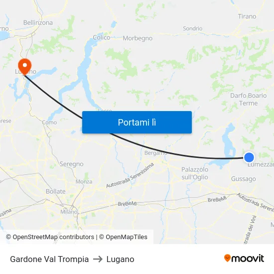 Gardone Val Trompia to Lugano map