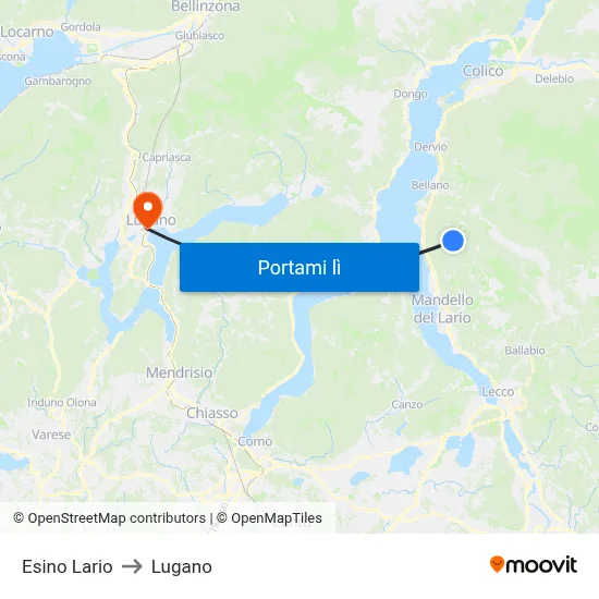 Esino Lario to Lugano map