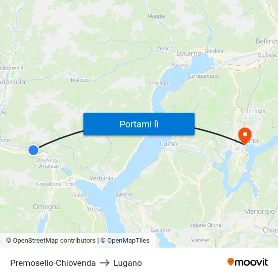 Premosello-Chiovenda to Lugano map