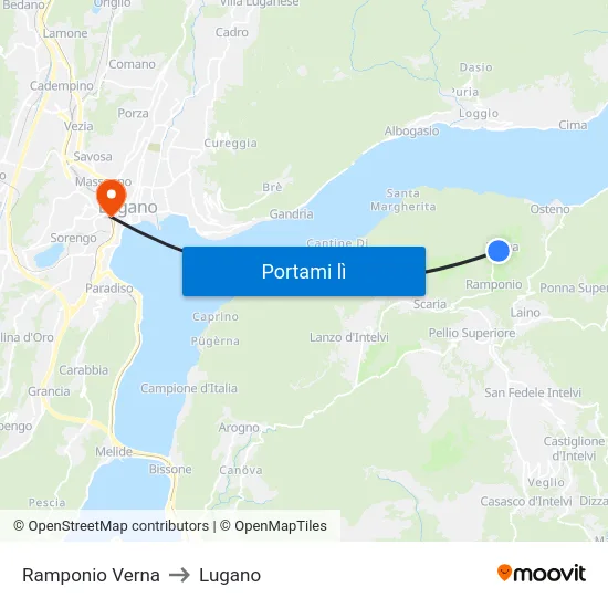 Ramponio Verna to Lugano map