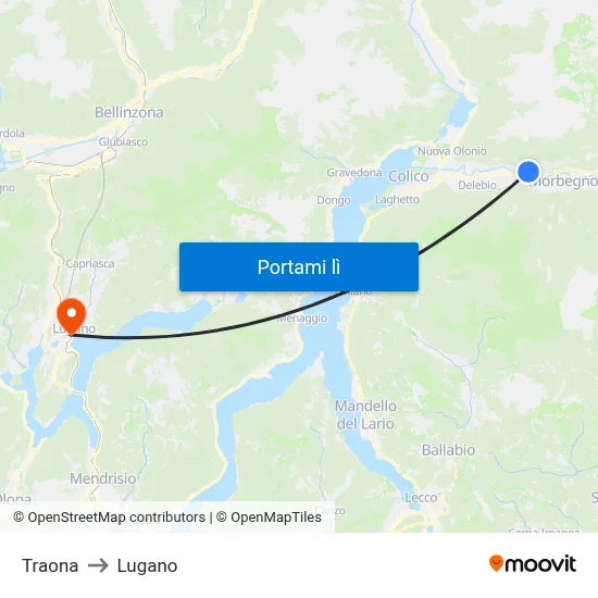 Traona to Lugano map