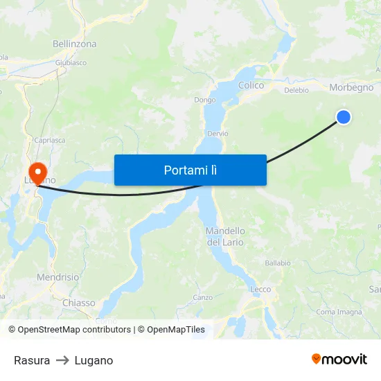 Rasura to Lugano map