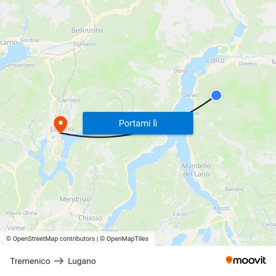 Tremenico to Lugano map