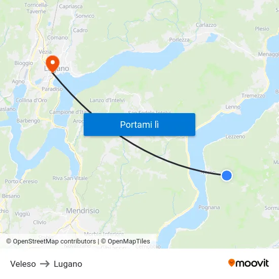 Veleso to Lugano map