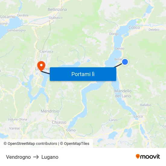 Vendrogno to Lugano map