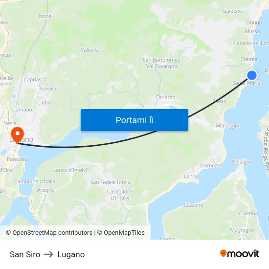 San Siro to Lugano map