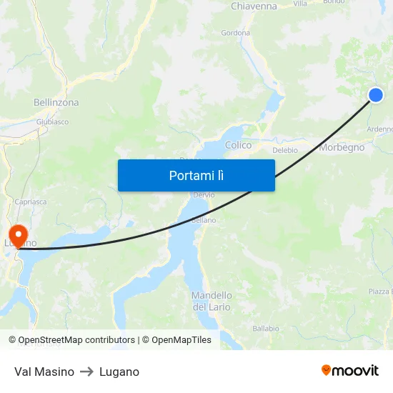 Val Masino to Lugano map