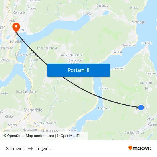 Sormano to Lugano map