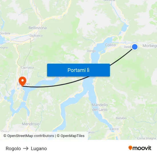 Rogolo to Lugano map