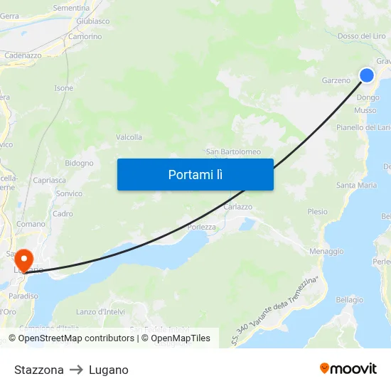 Stazzona to Lugano map