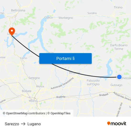 Sarezzo to Lugano map