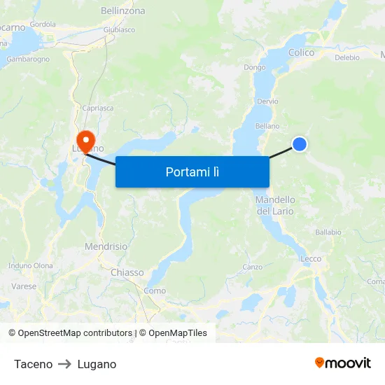 Taceno to Lugano map