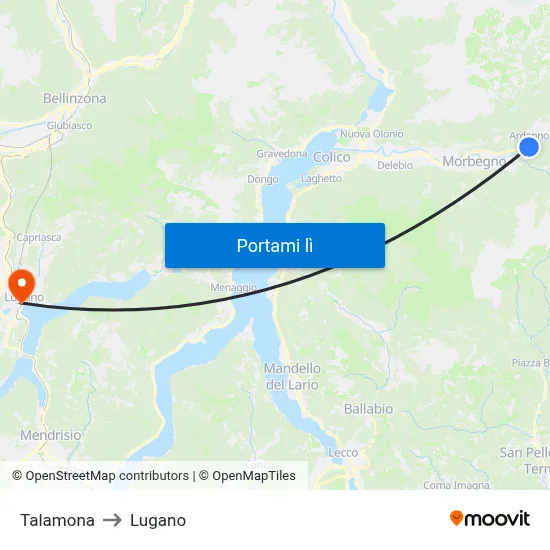 Talamona to Lugano map