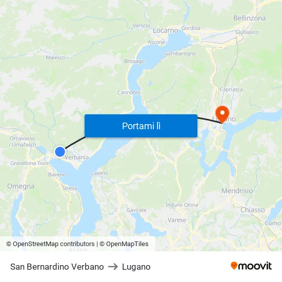 San Bernardino Verbano to Lugano map