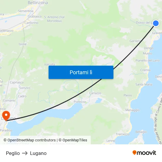 Peglio to Lugano map