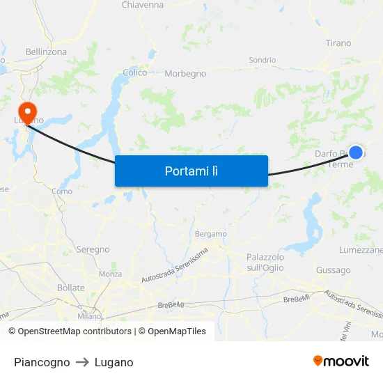 Piancogno to Lugano map