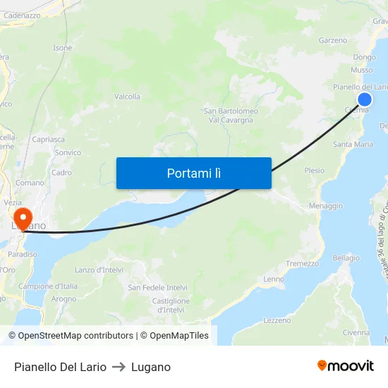 Pianello Del Lario to Lugano map