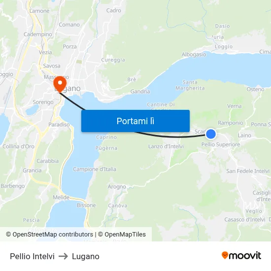 Pellio Intelvi to Lugano map