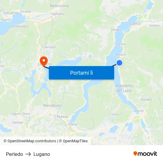 Perledo to Lugano map