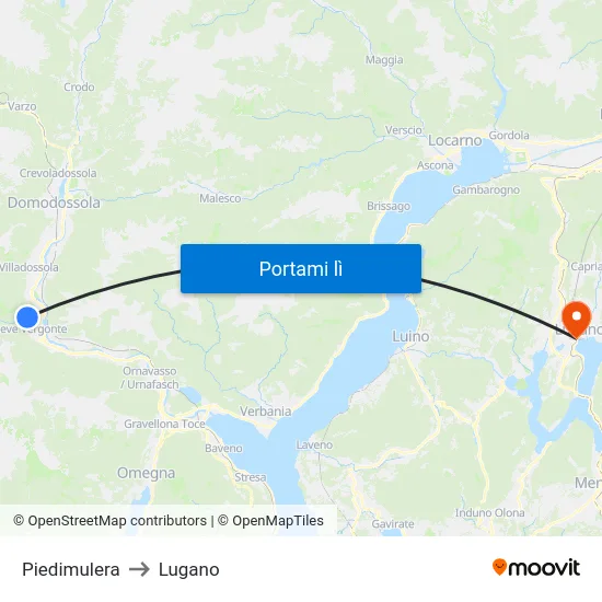Piedimulera to Lugano map
