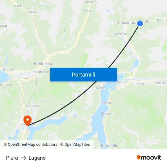 Piuro to Lugano map