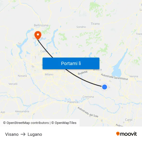 Visano to Lugano map