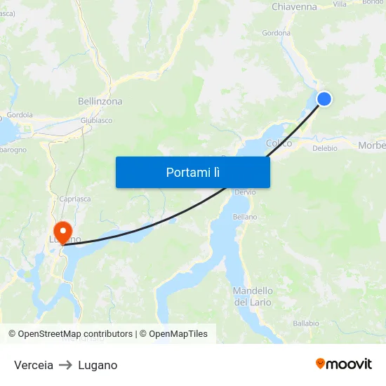 Verceia to Lugano map