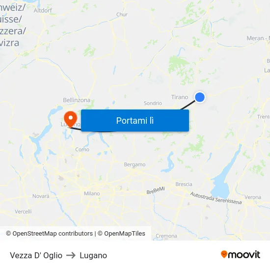 Vezza D' Oglio to Lugano map