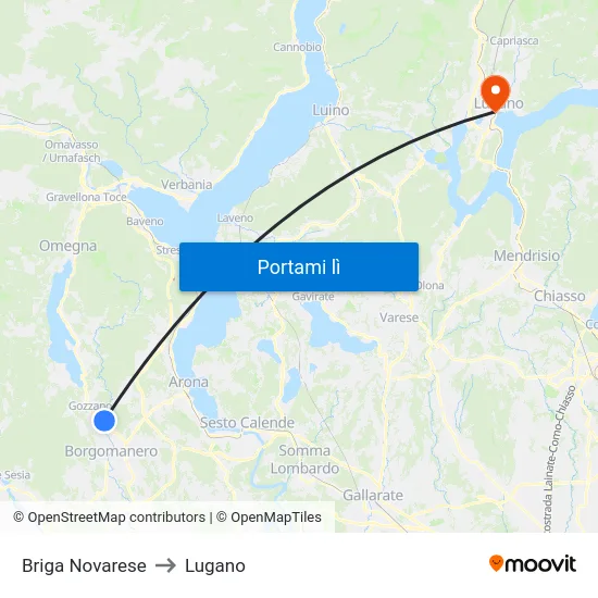 Briga Novarese to Lugano map