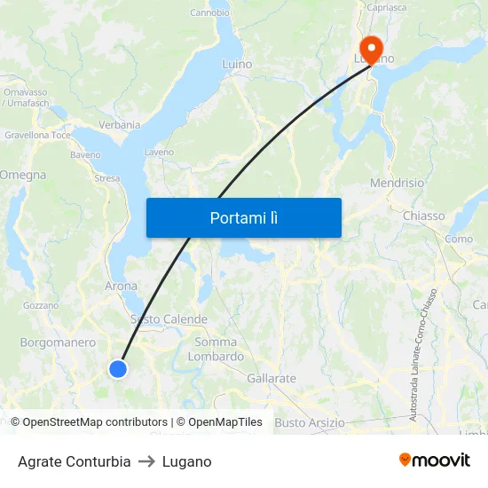 Agrate Conturbia to Lugano map