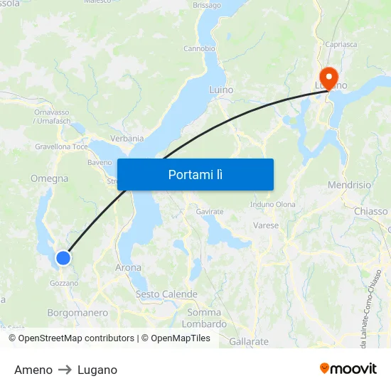Ameno to Lugano map