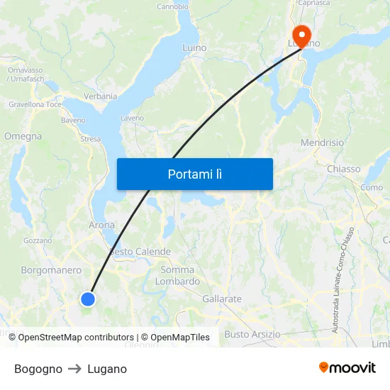 Bogogno to Lugano map