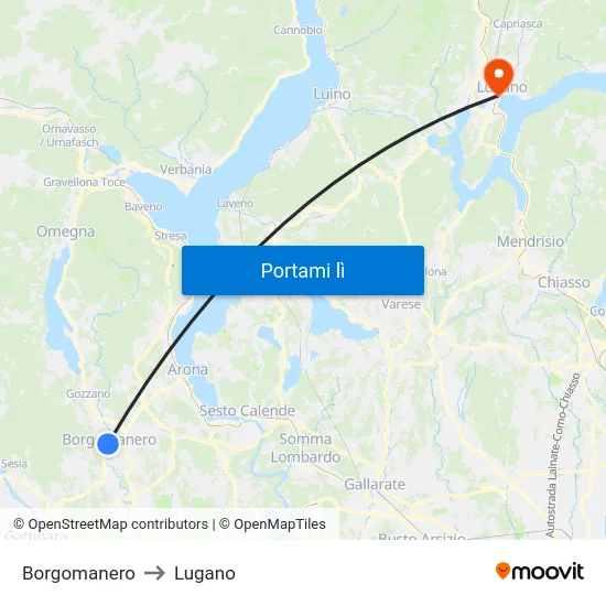 Borgomanero to Lugano map