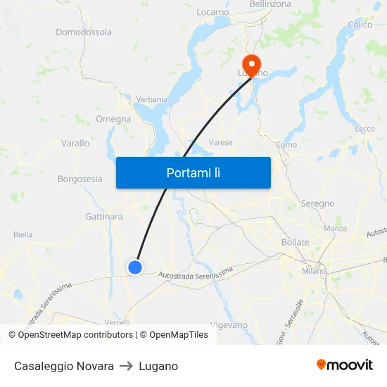 Casaleggio Novara to Lugano map