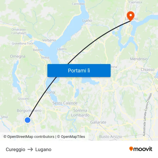 Cureggio to Lugano map