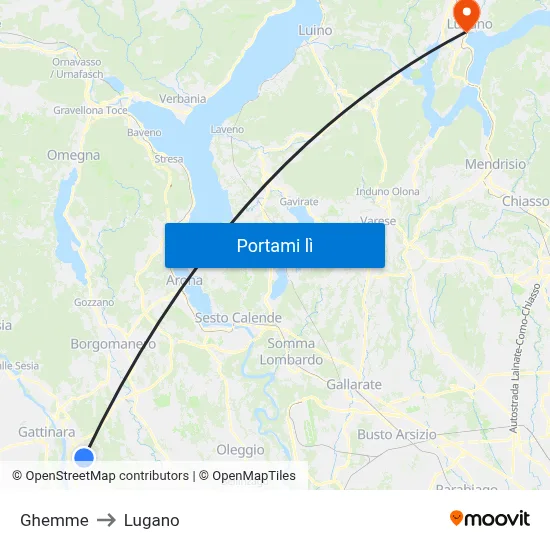 Ghemme to Lugano map