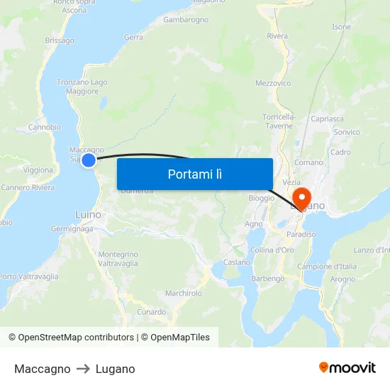 Maccagno to Lugano map
